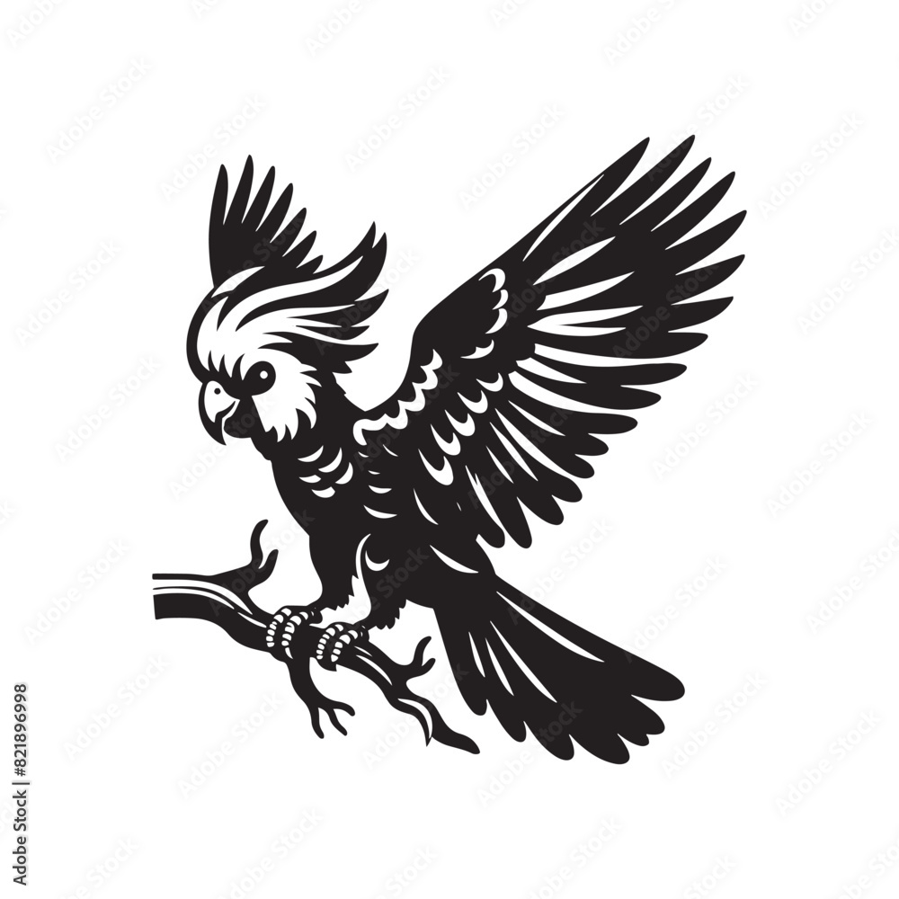 Obraz premium Cockatoo Silhouette: Bold Black Vector Art Capturing the Majestic Beauty and Charisma of These Iconic Parrots- Cockatoo Parrot Vector- Cockatoo Parrot Illustration.
