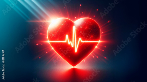 Cardiogram on red heart close up