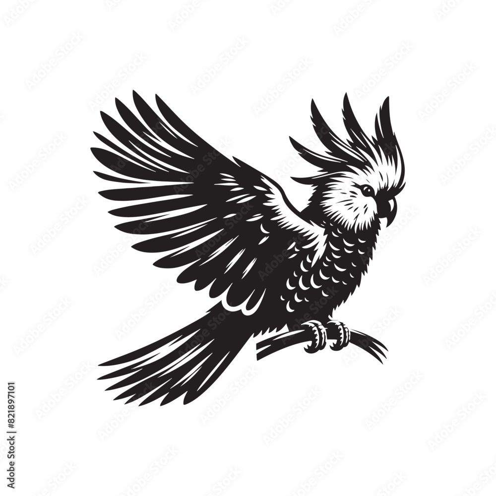 Obraz premium Cockatoo Silhouette: Bold Black Vector Art Capturing the Majestic Beauty and Charisma of These Iconic Parrots- Cockatoo Parrot Vector- Cockatoo Parrot Illustration.