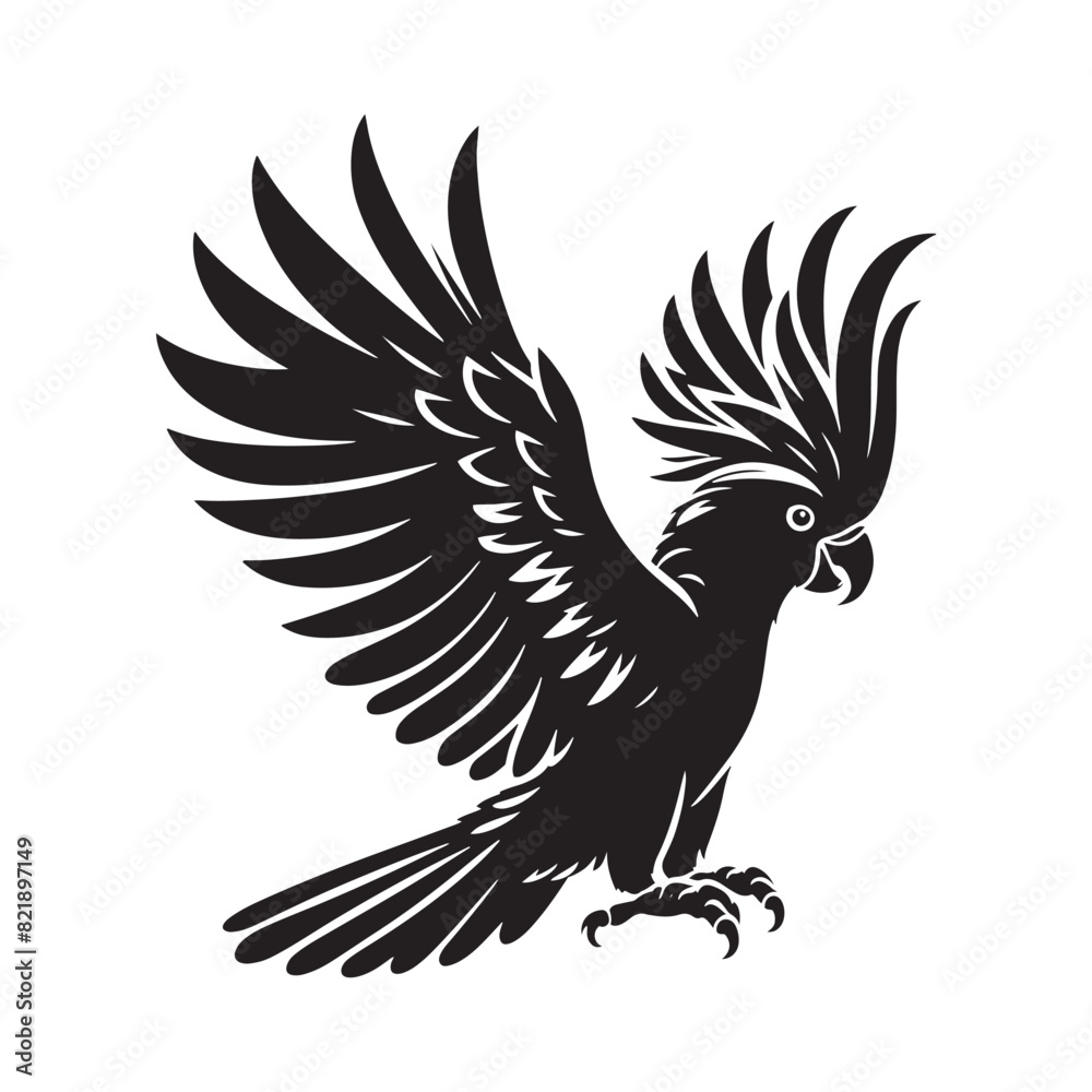 Obraz premium Cockatoo Silhouette: Bold Black Vector Art Capturing the Majestic Beauty and Charisma of These Iconic Parrots- Cockatoo Parrot Vector- Cockatoo Parrot Illustration.