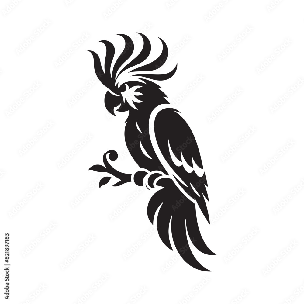 Obraz premium Cockatoo Silhouette: Bold Black Vector Art Capturing the Majestic Beauty and Charisma of These Iconic Parrots- Cockatoo Parrot Vector- Cockatoo Parrot Illustration.
