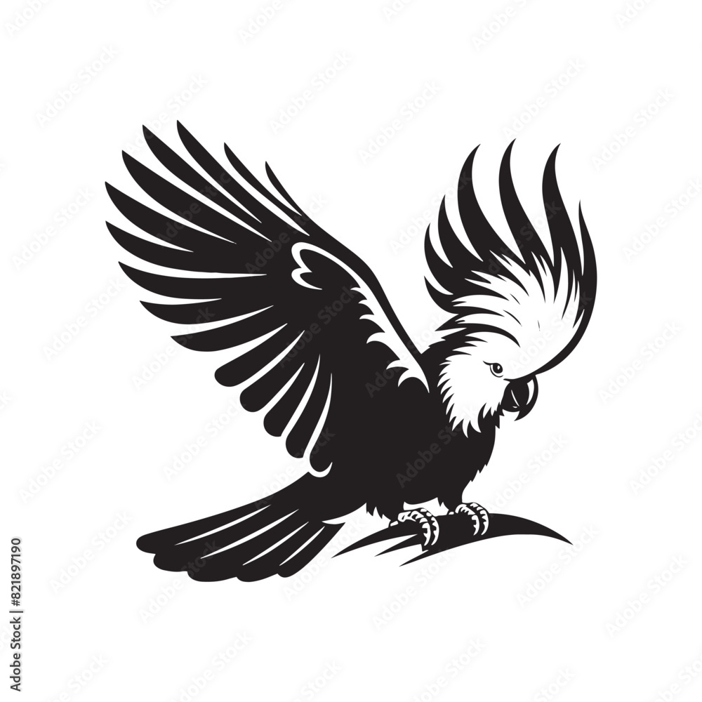 Obraz premium Cockatoo Silhouette: Bold Black Vector Art Capturing the Majestic Beauty and Charisma of These Iconic Parrots- Cockatoo Parrot Vector- Cockatoo Parrot Illustration.
