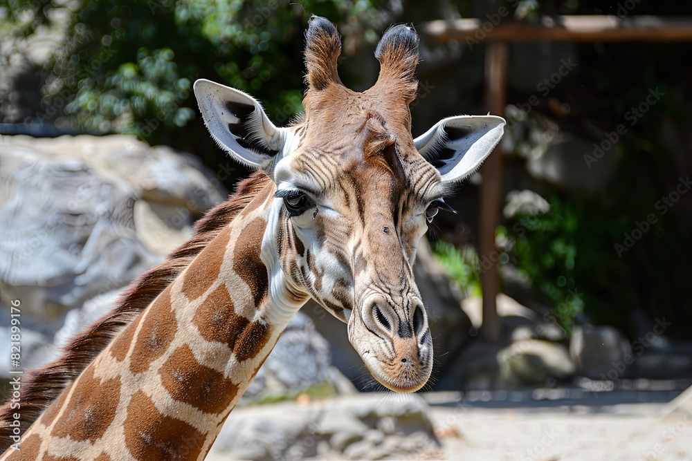 Obraz premium Close-up portrait of a giraffe with natural background