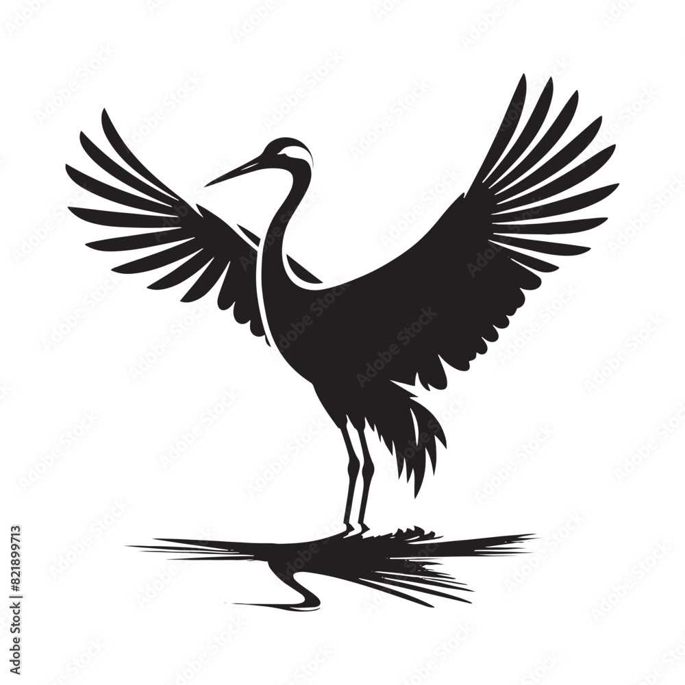Obraz premium Crane Vector Silhouette: Black Vector Art Capturing the Graceful Majesty and Elegance of These Iconic Water bird - Crane bird Illustration.