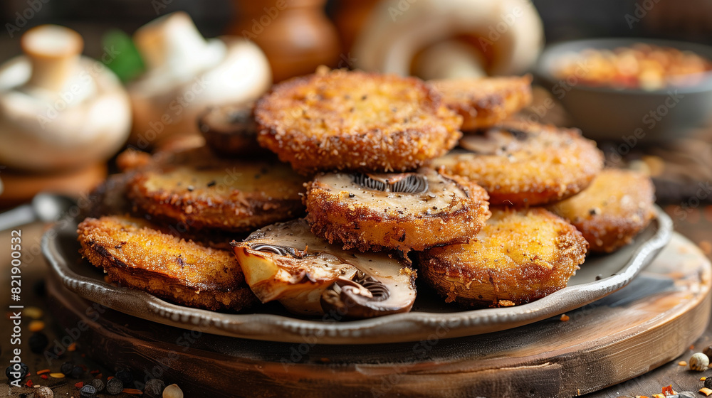panko fried mushrooms. vegan meat alternative panko fried mushrooms. vegan meat alternative