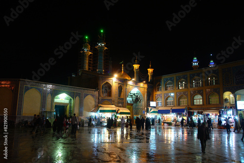 Shia Islam Shrine of Fatima Masumeh in night in city of Qom in Iran photo