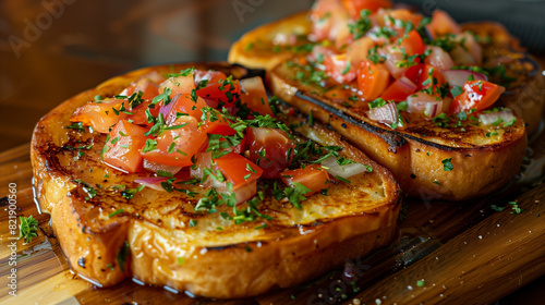 sticky tomatoes and chive french toast breakfast  food photography 