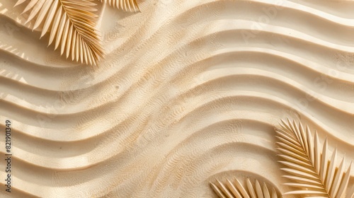 Palm Leaves And Sand. 3D Rendering.