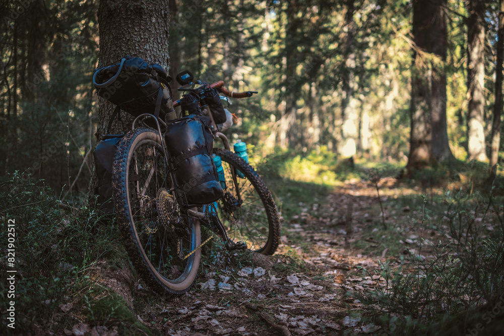 Touring bike with bags. Bikepacking Touring bike with bags. Bikepacking