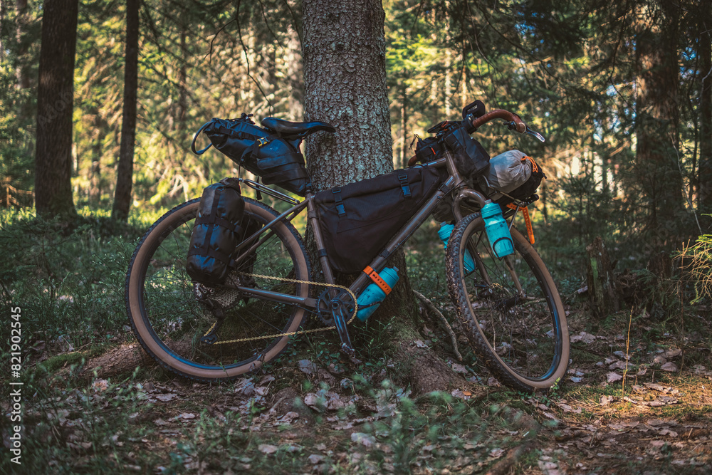 Touring bike with bags. Bikepacking Touring bike with bags. Bikepacking