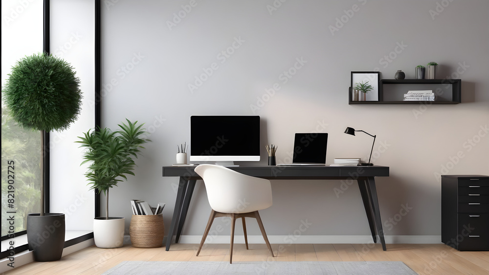 Fototapeta premium Home office interior concept background, modern home office, ai generated