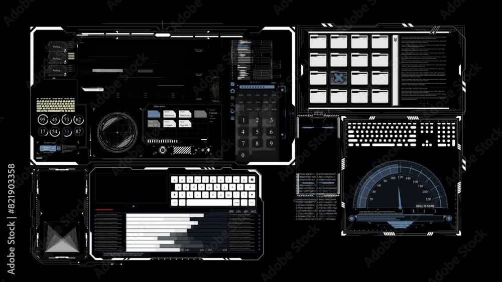 Futuristic user interface with hud and infographic elements. Computer generated video effect preset