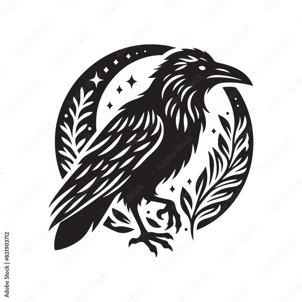 Fototapeta premium Crow Vector Silhouette: Bold Black Vector Art Capturing the Mysterious Aura and Intelligence of These Iconic Birds - Crow Illustration.