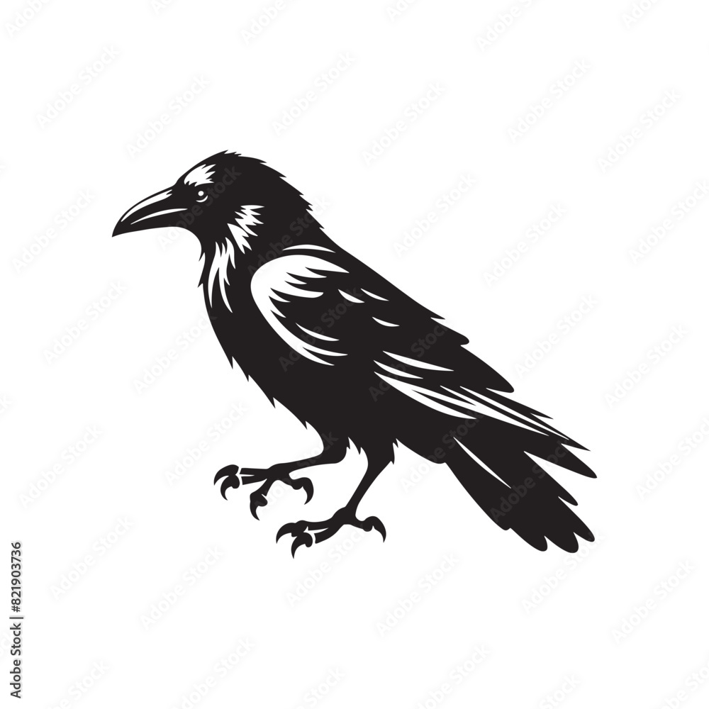 Obraz premium Crow Vector Silhouette: Bold Black Vector Art Capturing the Mysterious Aura and Intelligence of These Iconic Birds - Crow Illustration.