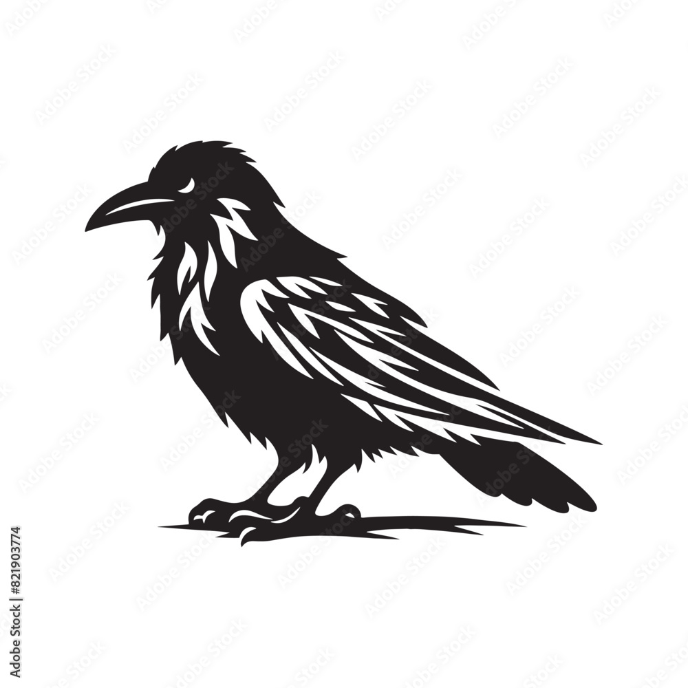 Fototapeta premium Crow Vector Silhouette: Bold Black Vector Art Capturing the Mysterious Aura and Intelligence of These Iconic Birds - Crow Illustration.