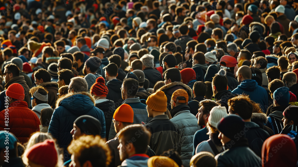 Fototapeta premium A view of a huge crowd of people. The problem of overpopulation of the planet. The scene is lively and noisy