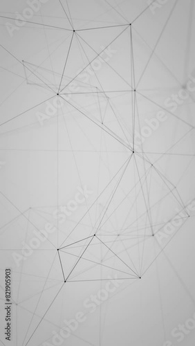 Vertical video screensaver of floating gray abstract futuristic background with moving dots and lines. Modern design of the network web structure. Motion digital technology abstract background