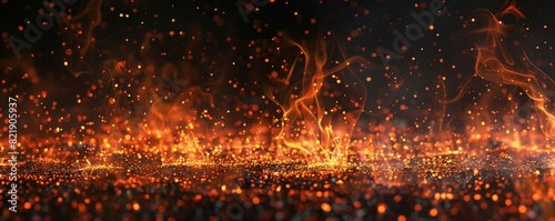 Fiery flames rise, contrasting vividly against the black background. photo