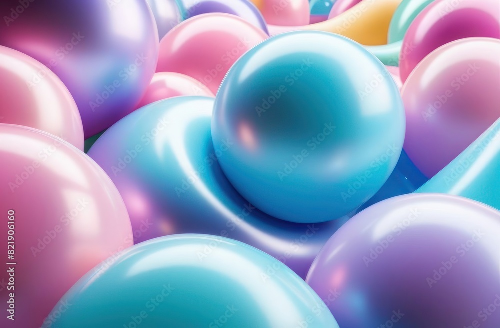 Flat lay of many abstract inflatable bubbly 3d curves and lines, pastel colors.