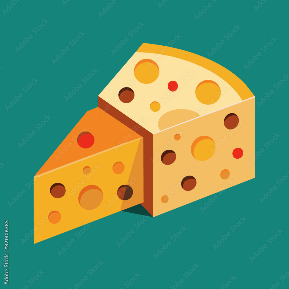 Illustration of a cheese wedge on a green background. Design for posters, banners, print. Illustration of a cheese wedge on a green background. Design for posters, banners, print.