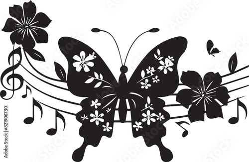 Musical notes and butterflies in harmony