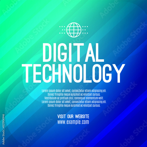 Digital technology social post banner sale template green blue background  abstract cyber information communication  innovation future tech data  internet network connection  Ai big data illustration