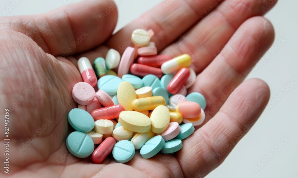 Hand with assortment of pills and tablets Hand with assortment of pills and tablets