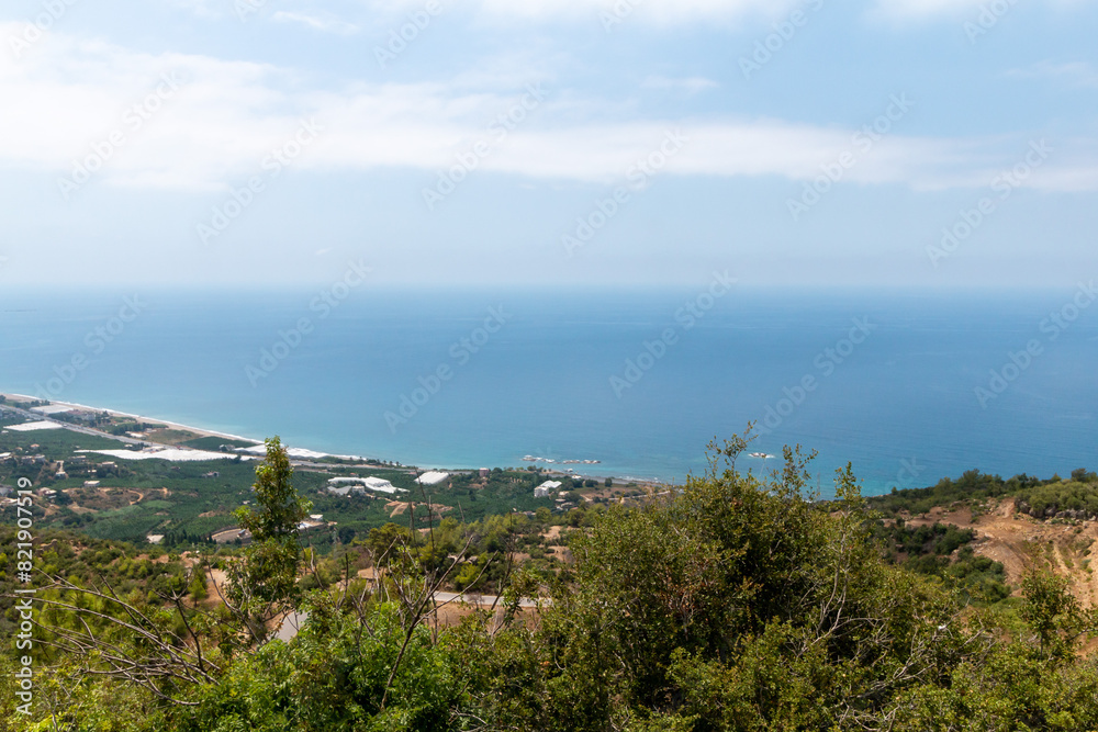 Panoramic view of the Mediterranean coastline from the Syedra, Turkey
