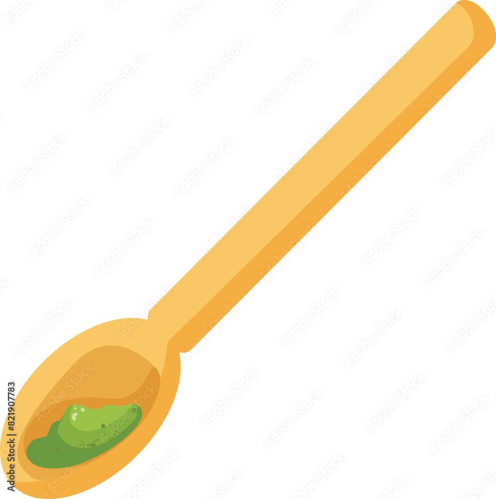 Illustration of a wooden spoon with a drop of green sauce, isolated on white background Illustration of a wooden spoon with a drop of green sauce, isolated on white background