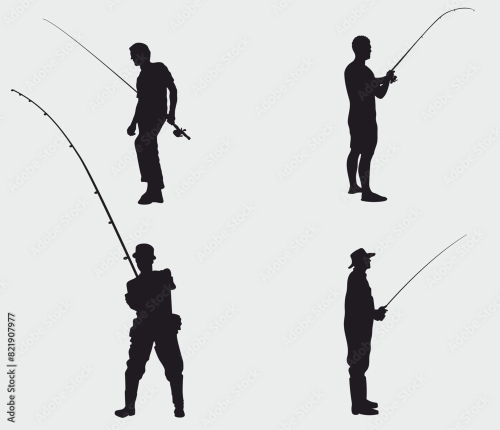 Obraz premium fisherman silhouettes. Fishing, fisherman, fly fishing, fish.
