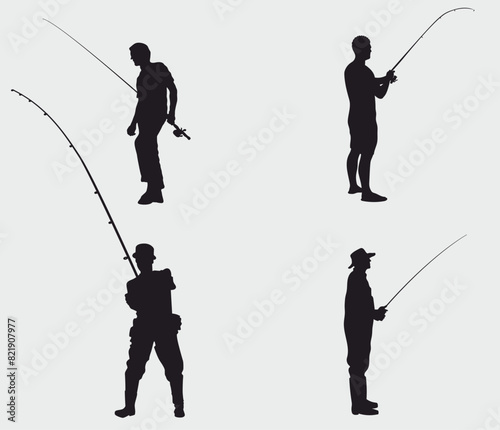 fisherman silhouettes. Fishing, fisherman, fly fishing, fish.