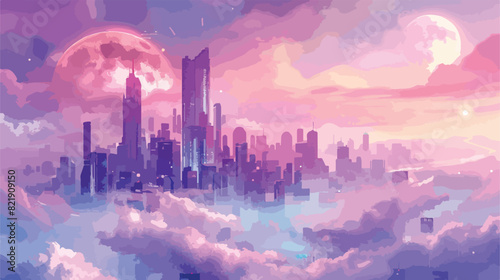 A city of the future that floats in the clouds Abstra
