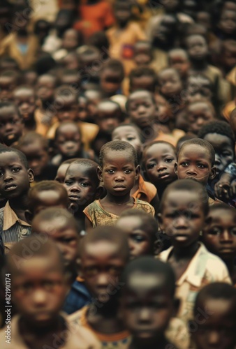 Child with a strong gaze stands out among blurred faces, symbolizing leadership