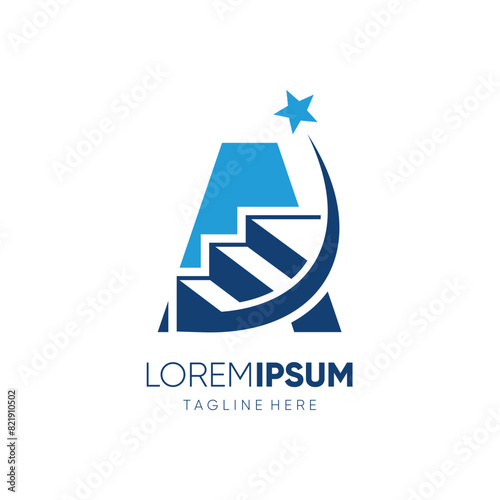 Letter A Ladder of Success to Reach the Stars Logo Design Vector Icon Graphic Emblem Symbol Illustration