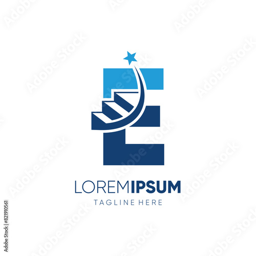 Letter E Ladder of Success to Reach the Stars Logo Design Vector Icon Graphic Emblem Symbol Illustration