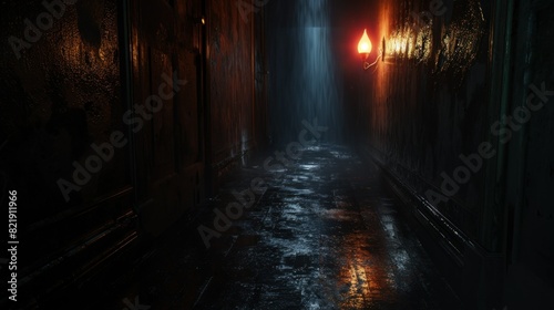 A dark corridor in an abandoned building. Cluttered corridor in ruins. Abandoned building. Horror. Dark room © Ruslan Gilmanshin
