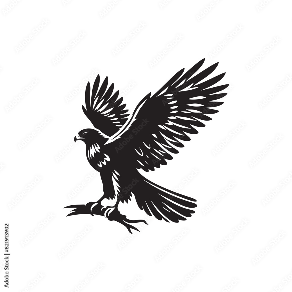 Fototapeta premium Hawk Silhouettes: Striking Black Vector Art- Minimalist Hawk Vector - Hawk Illustration.