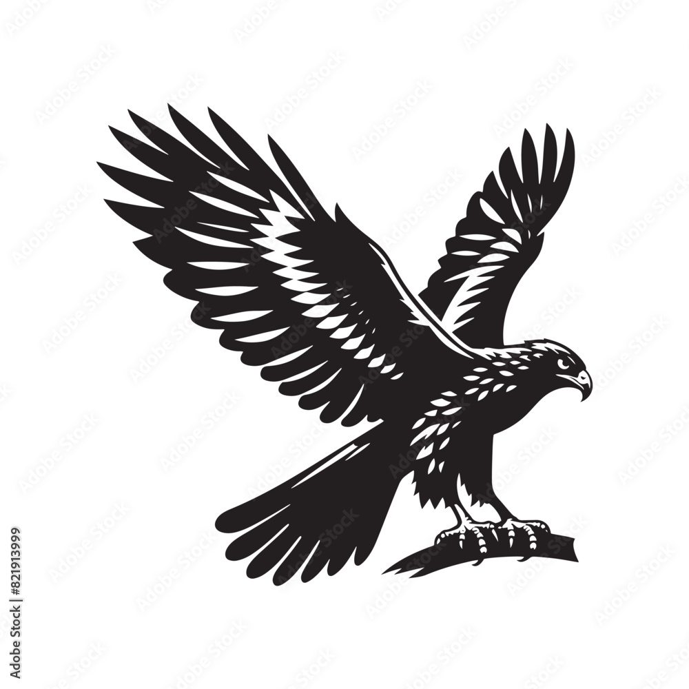 Obraz premium Hawk Silhouettes: Striking Black Vector Art- Minimalist Hawk Vector - Hawk Illustration.