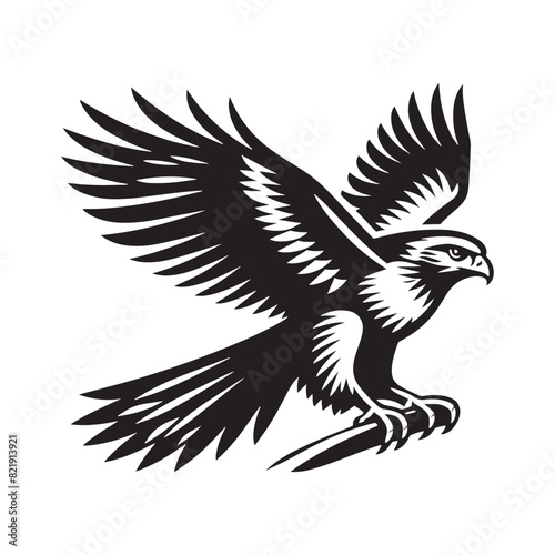 Hawk Silhouettes: Striking Black Vector Art- Minimalist Hawk Vector - Hawk Illustration.