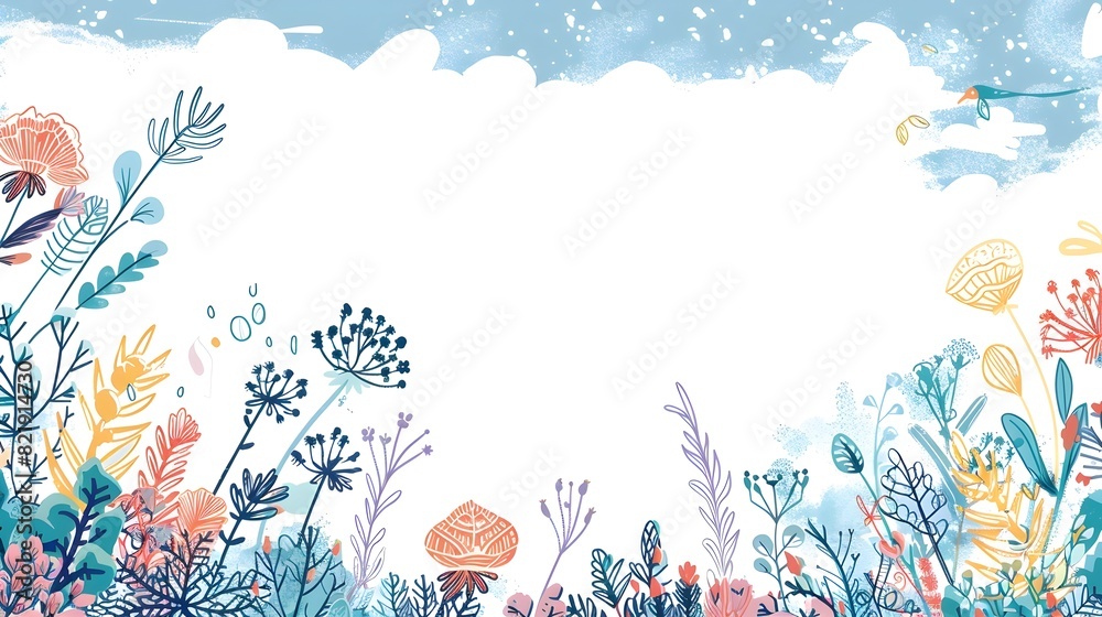 Obraz premium Whimsical Winter Wonderland Doodle Frame with Blank Space for Message