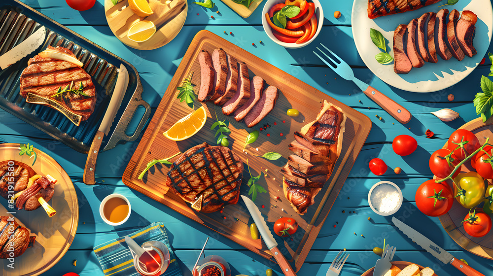 Barbecue BBQ Image of pork or beef for Menu and Restaurant Advertising, Assorted Delicious Grilled Meat
