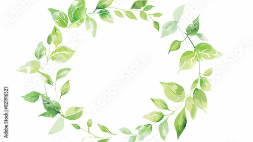 Green leaves wreath with watercolor for background we