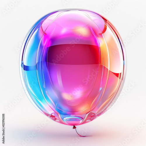 A colorful glass ball placed on a clean white surface.