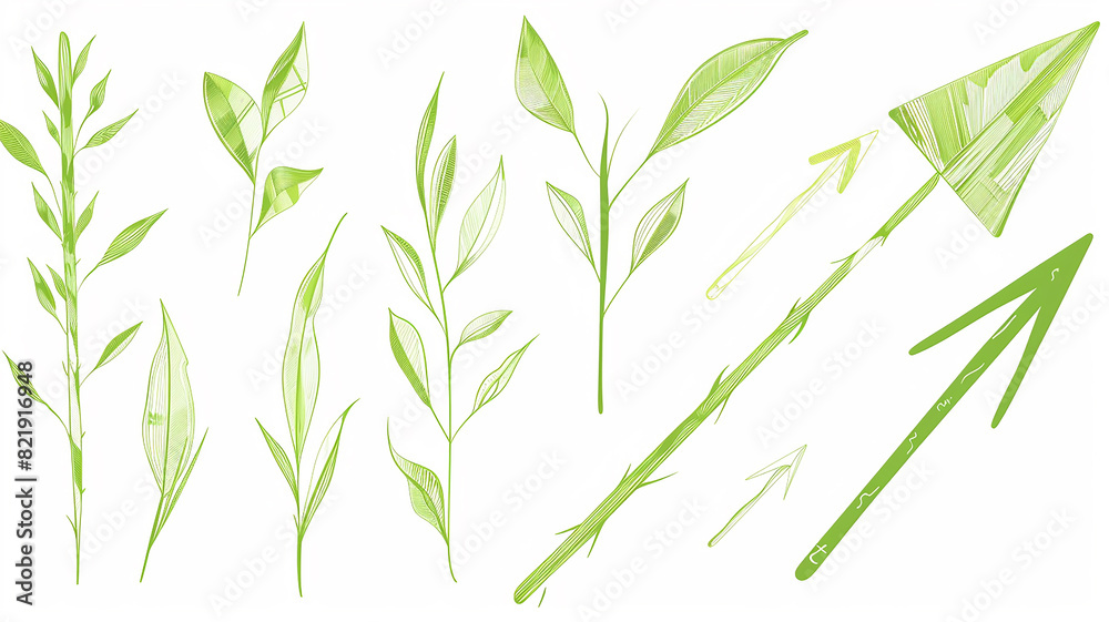 Fototapeta premium A selection of variations of green leaves on a white background, the concept of spring and summer foliage