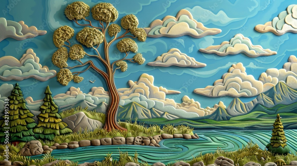 Obraz premium Landscape painting executed with plasticine