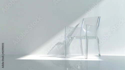 Stylish acrylic chair isolated on a bright white backdrop, showcasing modern transparency and sophistication in design. photo