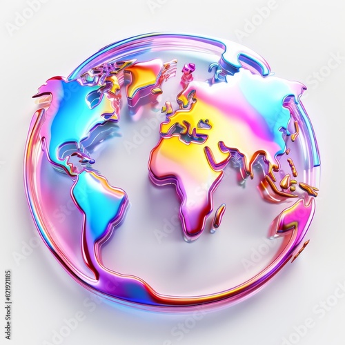 Shiny plate displaying a map of the world in a holographic, minimalistic design.