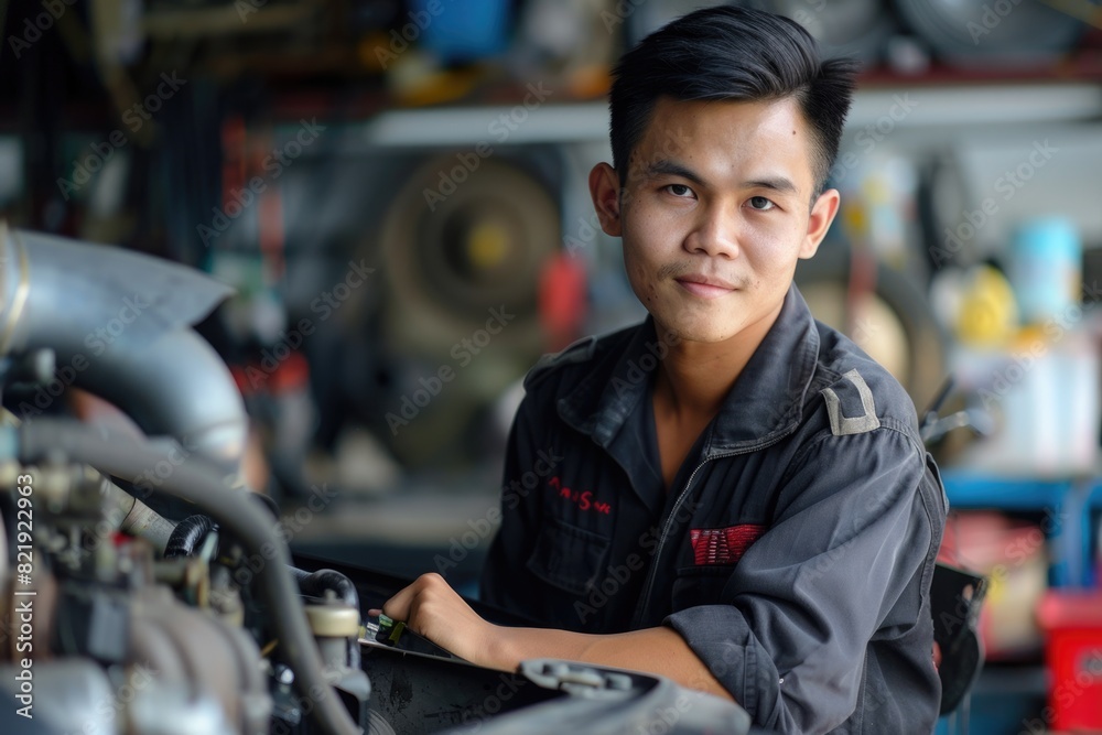Auto Maintenance. Asian Car Mechanic Providing Service at Repair Center Auto Maintenance. Asian Car Mechanic Providing Service at Repair Center