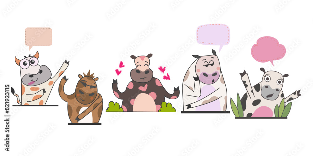 crazy funny cow cartoon with speech bubble,crazy cattle,vector isolated,cow in style png set. crazy funny cow cartoon with speech bubble,crazy cattle,vector isolated,cow in style png set.