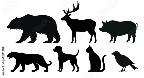 Animal silhouette png element set on transparent background